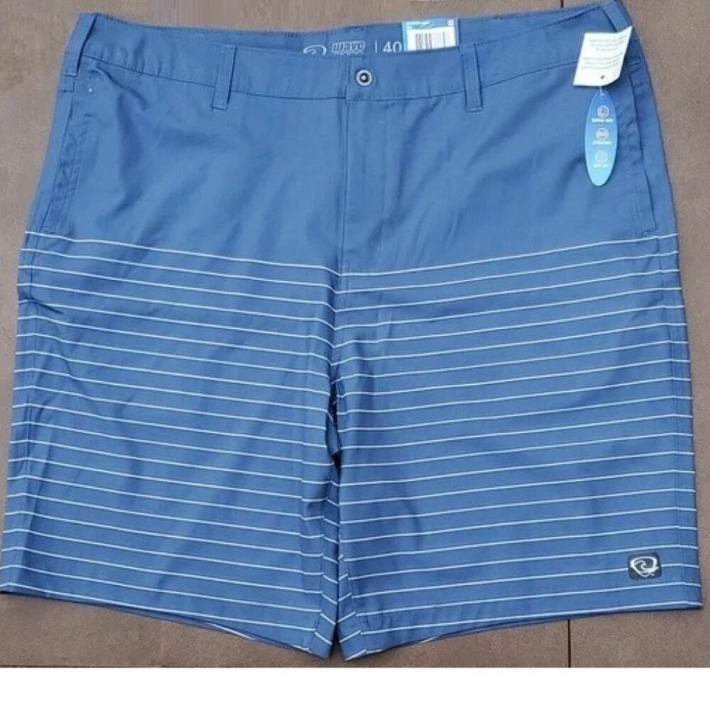 Mens Wave Zone Slate Blue Striped 9" Inseam Hybrid Swim Shorts Size 40 NWT